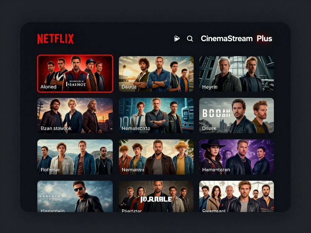 CinemaStream Plus interface showing movie and series library