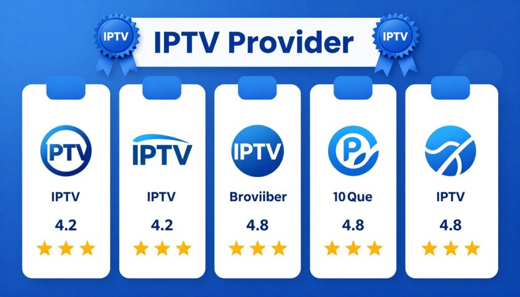 Comparison chart showing top IPTV provider logos and ratings