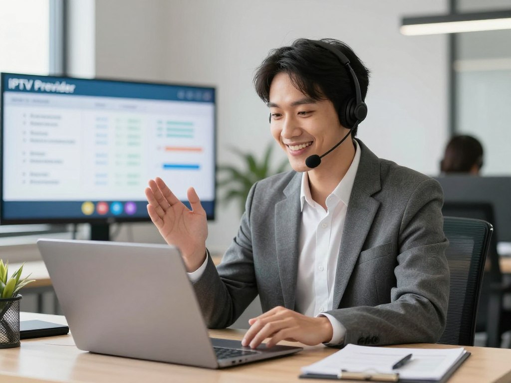 Customer service representative helping client choose IPTV service