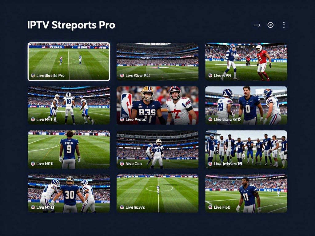 StreamSports Pro interface showing multiple live sports channels