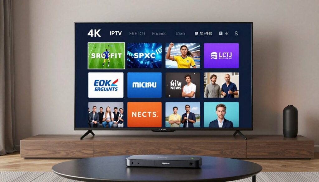 Best IPTV app for Firestick streaming interface displaying multiple live channels on television screen