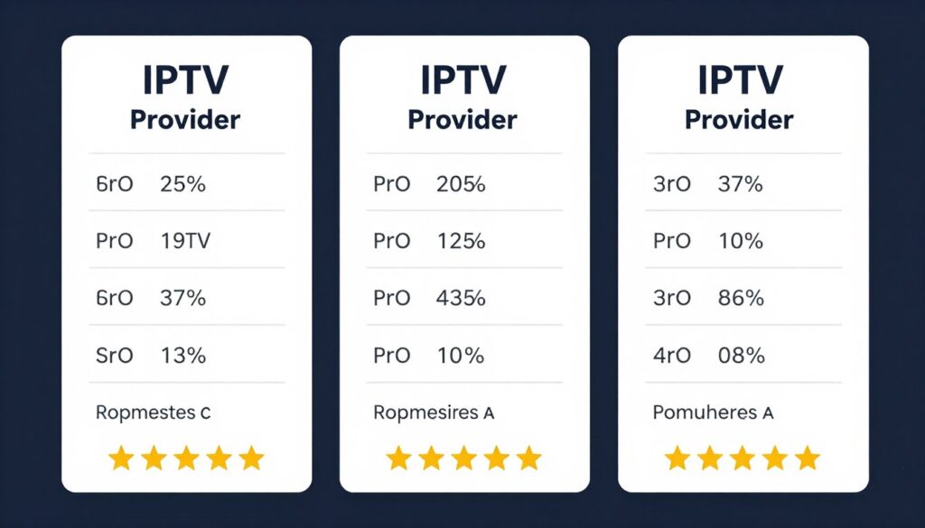 Comparison chart showing different IPTV service providers with ratings and features