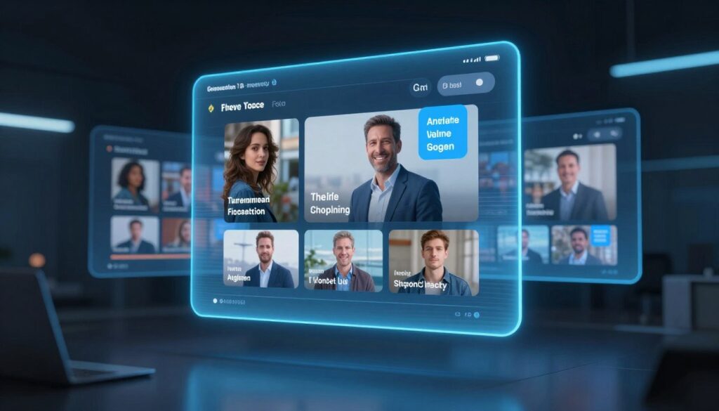 Futuristic streaming technology concept with holographic display and advanced interface