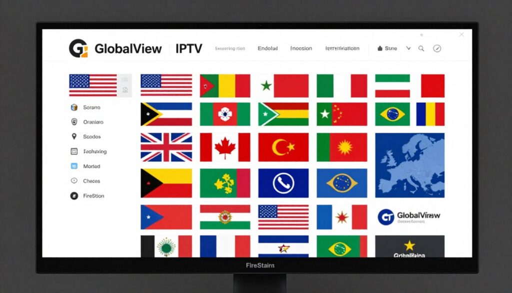 GlobalView IPTV app interface displaying international channel options on FireStick