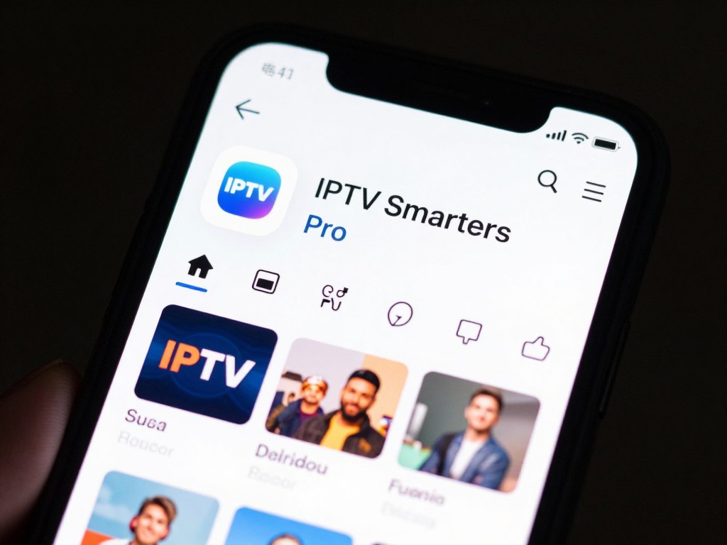 IPTV Smarters Pro app logo and interface on smartphone screen