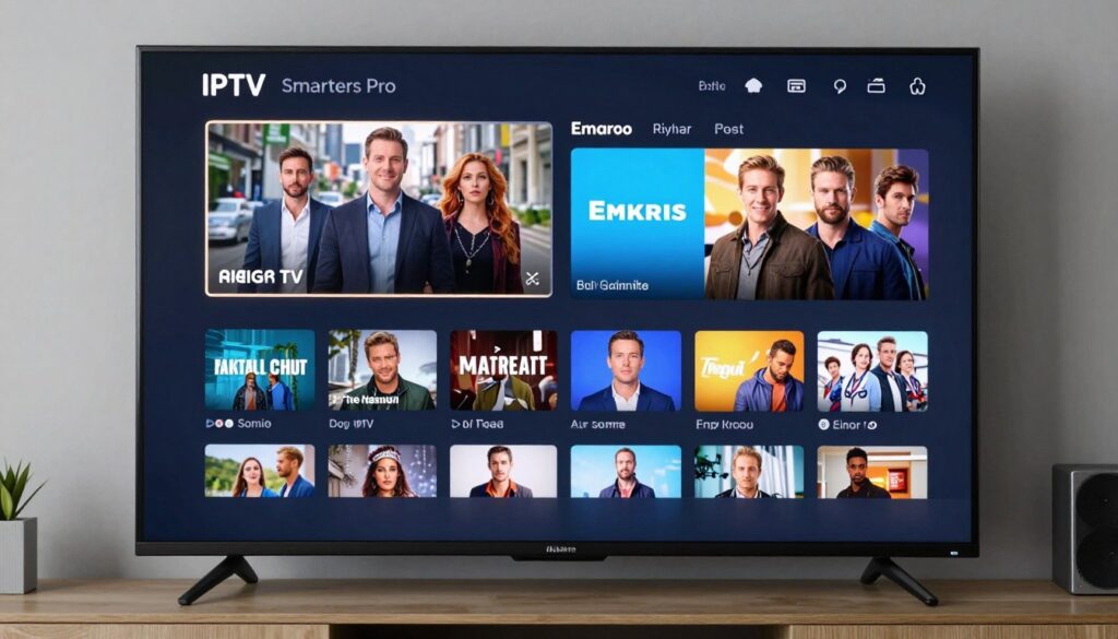 IPTV Smarters Pro application showing live channels and VOD content library on Firestick device