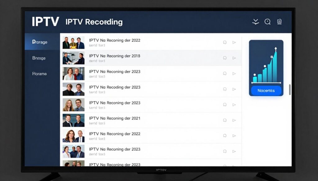 IPTV recording interface showing scheduled recordings and storage management
