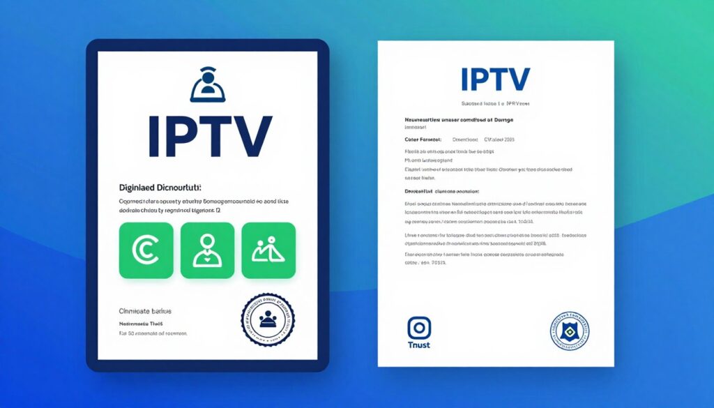 Legal IPTV service certification and licensing documentation display