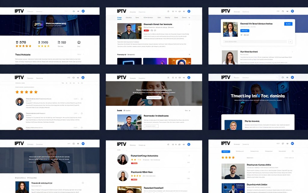 Online reviews and ratings for premium IPTV services displayed on multiple devices