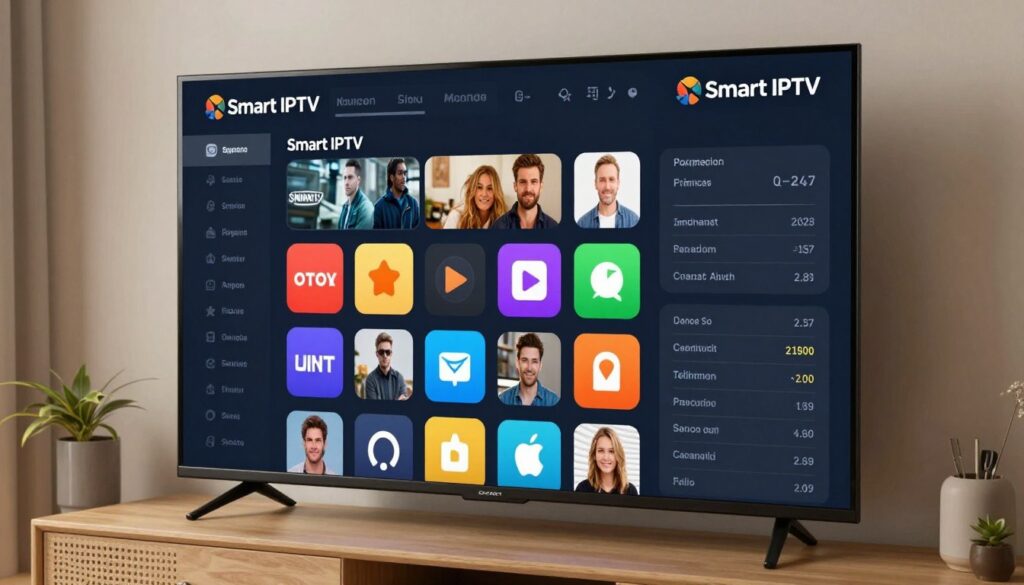 Smart IPTV interface displaying channel categories and program guide on Firestick TV