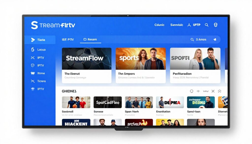 StreamFlow IPTV interface on Firestick showing channel guide and premium content