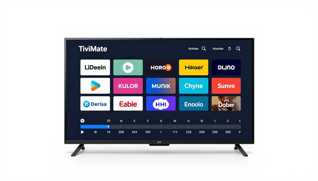 TiviMate IPTV player interface showing organized channel grid with electronic program guide on Firestick