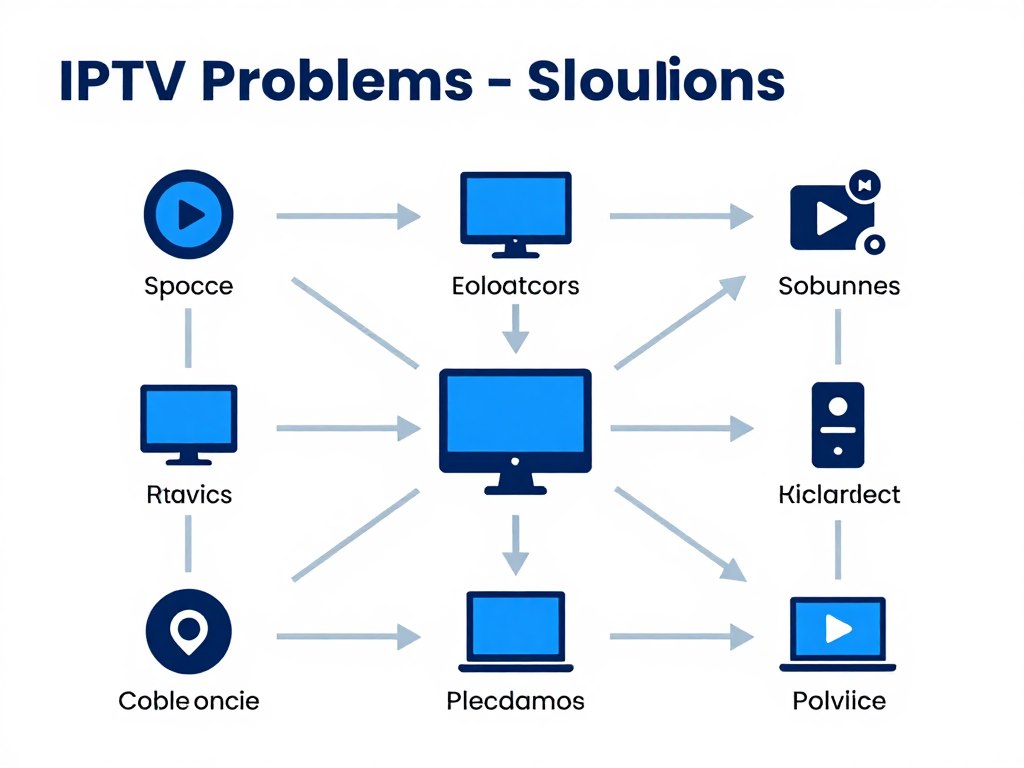 Troubleshooting diagram showing solutions to common IPTV streaming problems
