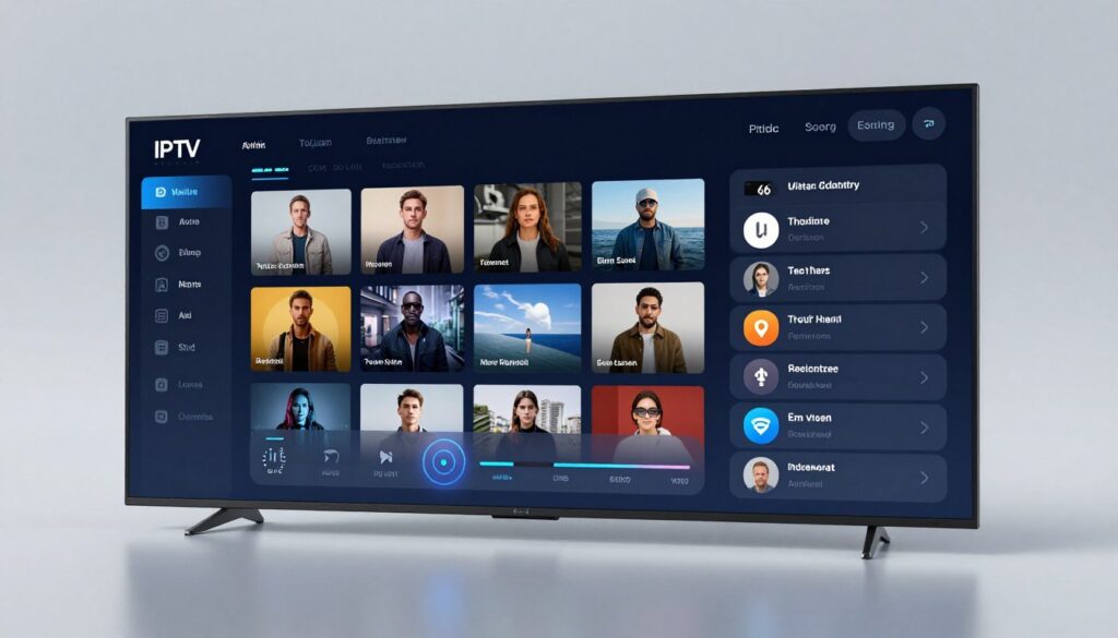 futuristic iptv interface concept showing ai recommendations and 8k streaming on next generation firestick device