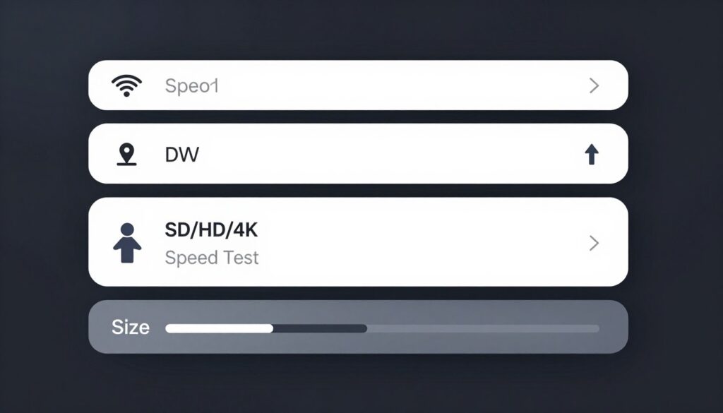 network settings and optimization interface for iptv streaming on firestick showing connection speed and quality settings
